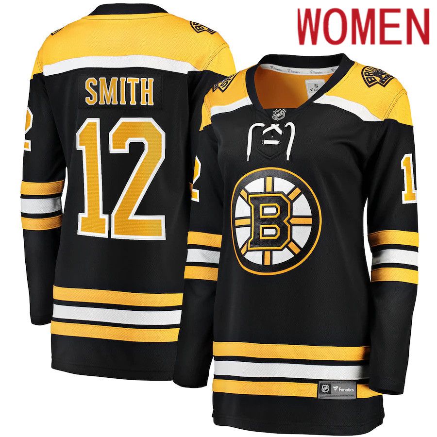 Women Boston Bruins 12 Craig Smith Fanatics Branded Black Home Breakaway Player NHL Jersey